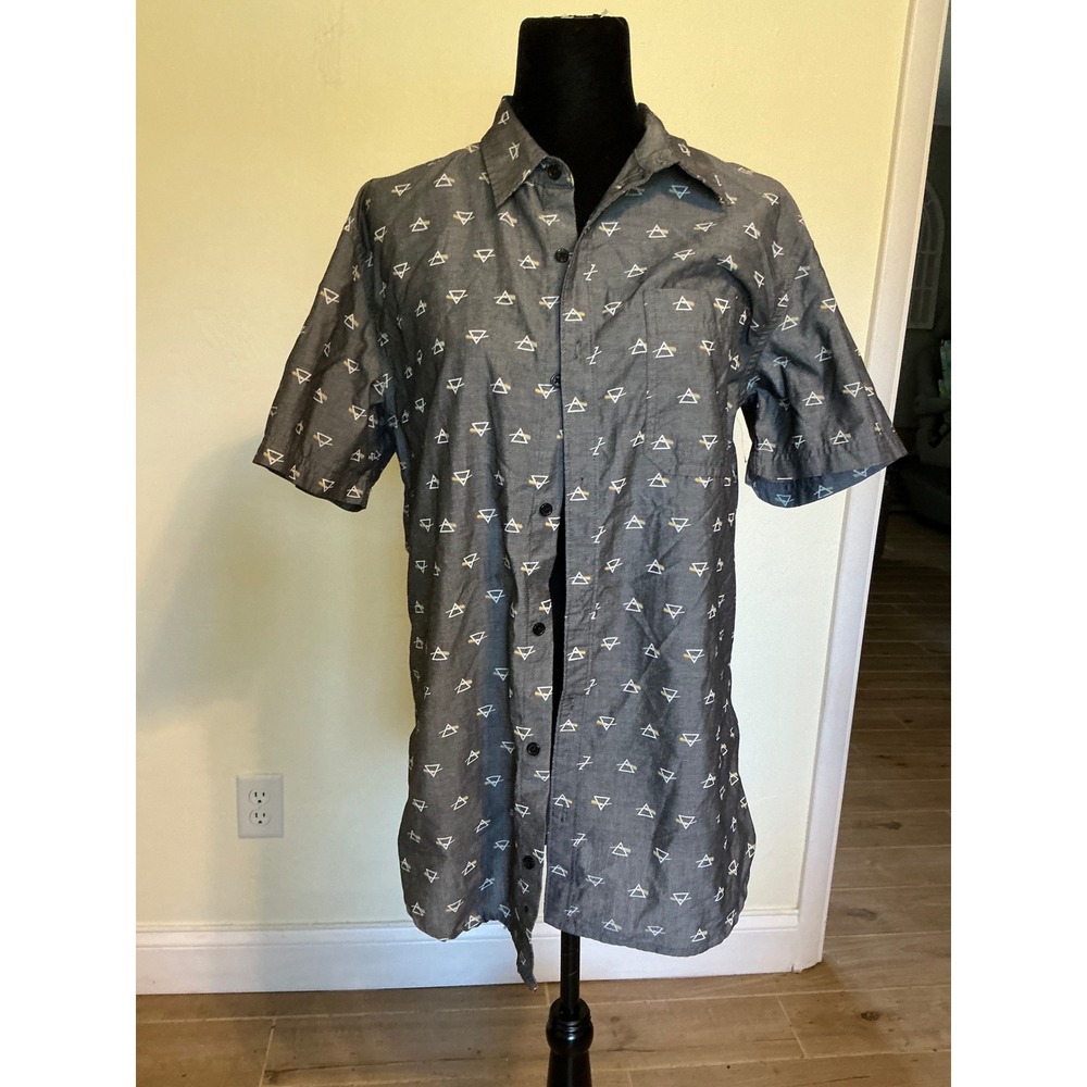 Pink Floyd Dark Side of the Moon Prism Print Button Down Shirt Mens Medium Gray
